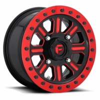 15x10 Fuel Hardline D911 Gloss Black w/ Candy Red Beadlock Wheel - 4/156