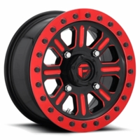 15x7 Fuel Hardline D911 Gloss Black w/ Candy Red Beadlock Wheel - 4/156